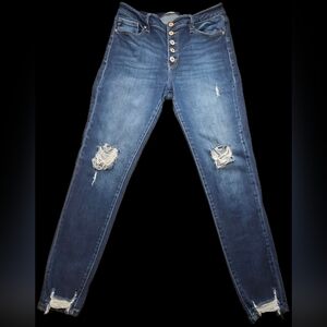 Kancan Estilo High Rise Skinny Jeans 13/30 Button Fly Distressed Raw Hem Stretch